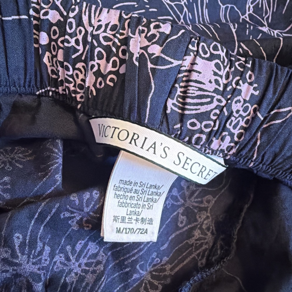 Victorias Secret Pajama Pants Large Adult Purple Floral Straight Casual Womens M - Picture 2 of 3
